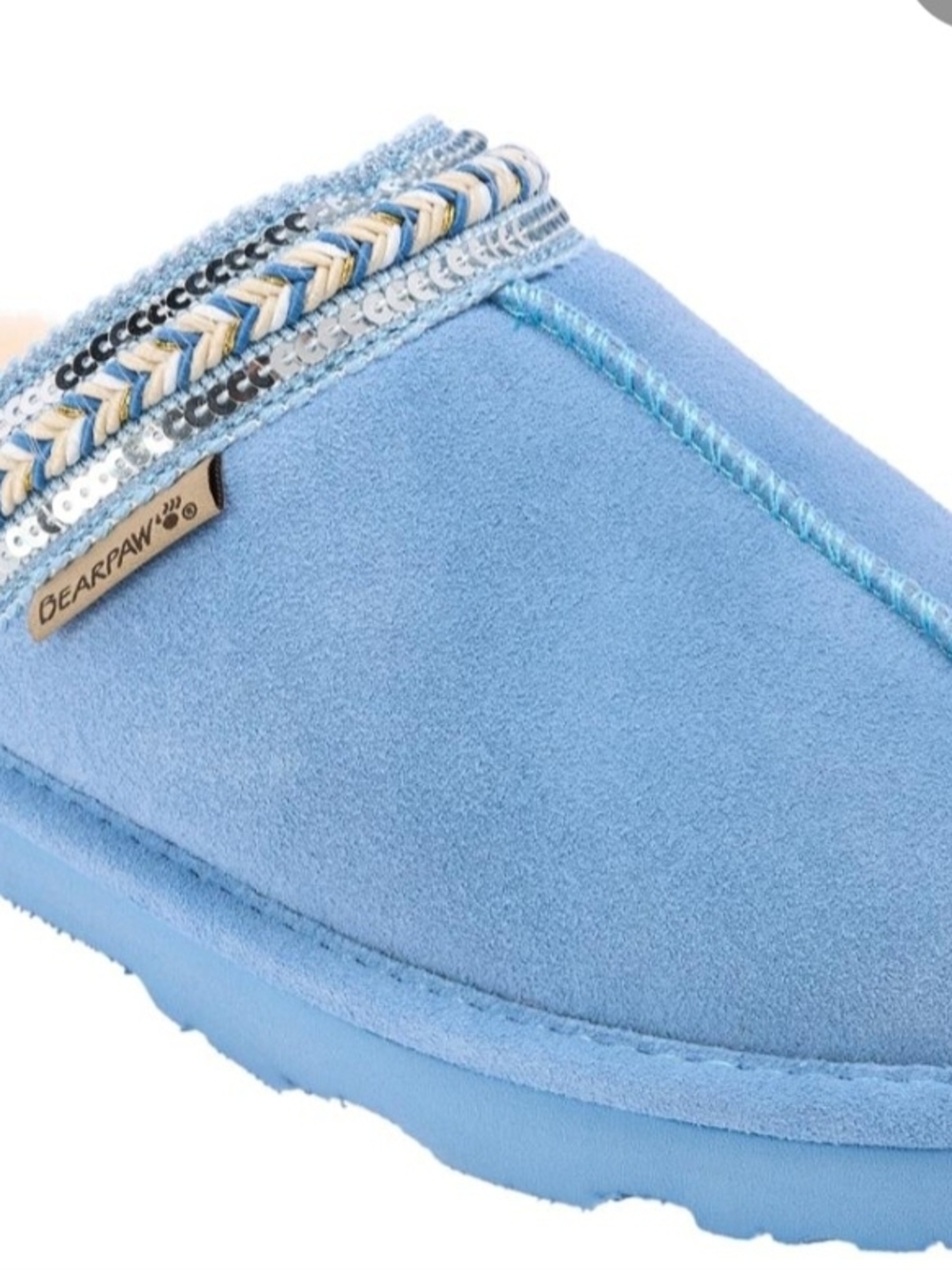 Bearpaw Women’s Light Blue Suede Cozy Slip-On Slippers Outdoor Rated